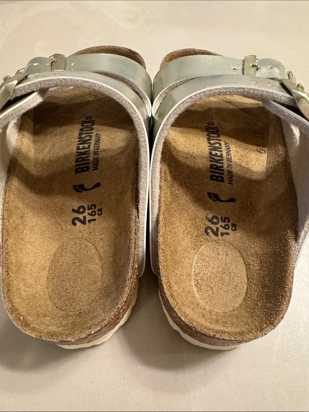 Birkenstock Kids Silver Double-Strap Arizona Sandals